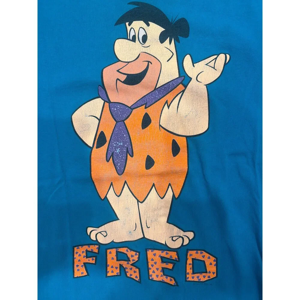 1992 Fred Flintstone Blue Hanna Barbara Universal Studios‎ T-Shirt Large